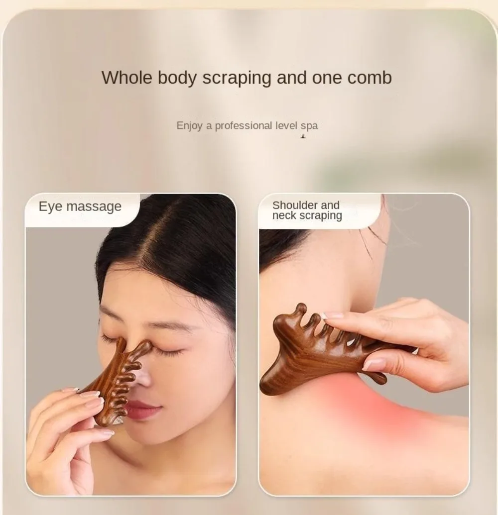 4 in1 Body Meridian Massage Comb Five Teeth Anti-Static Head Massage Comb Help Blood Circulation Wide Tooth Wood Massage Comb - Image 14