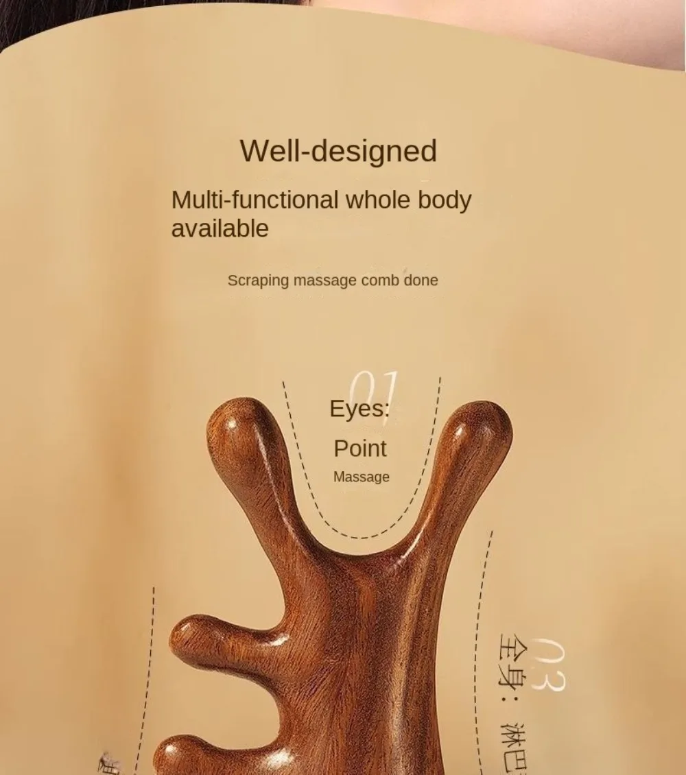 4 in1 Body Meridian Massage Comb Five Teeth Anti-Static Head Massage Comb Help Blood Circulation Wide Tooth Wood Massage Comb - Image 12
