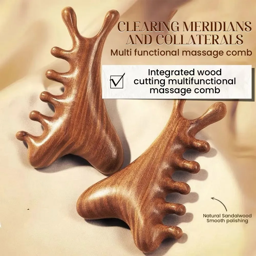 4 in1 Body Meridian Massage Comb Five Teeth Anti-Static Head Massage Comb Help Blood Circulation Wide Tooth Wood Massage Comb - Image 4