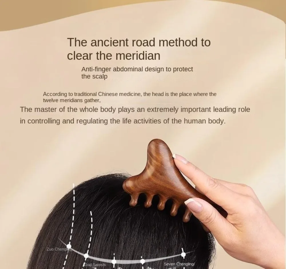 4 in1 Body Meridian Massage Comb Five Teeth Anti-Static Head Massage Comb Help Blood Circulation Wide Tooth Wood Massage Comb - Image 10